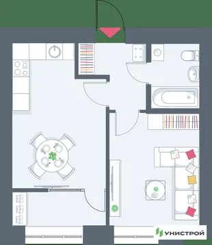 Планировка 1-комн. квартира, 40.13 м² ЖК «Весна-2»