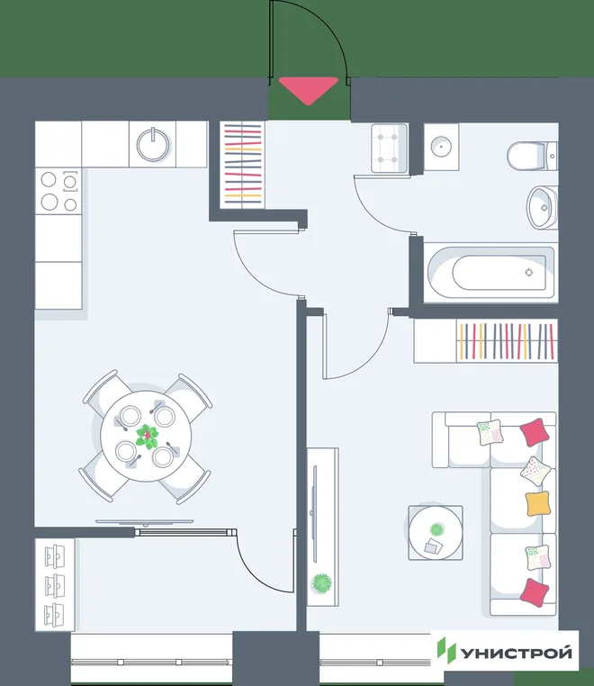 Планировка 1-комн. квартира, 40.13 м² ЖК «Весна-2» Планировка 1-комн. квартира, 40.13 м² ЖК «Весна-2»