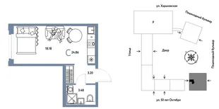 Планировка Студия, 24.86 м² ЖК «Сердце Сибири»
