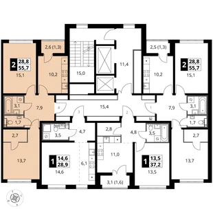 Квартира 2-комн. квартира, 55.7 м² ЖК «1-й Южный» Фото 2 Квартира 2-комн. квартира, 55.7 м² ЖК «1-й Южный» Фото 2