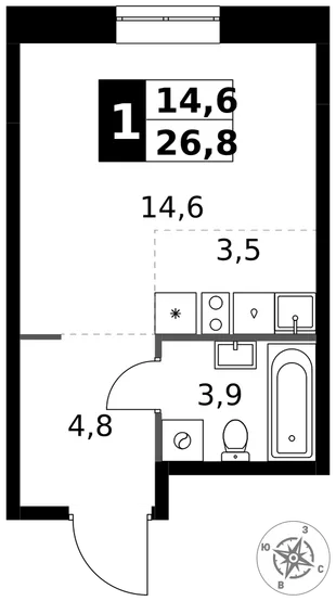 Квартира Студия, 26.8 м² ЖК «1-й Измайловский» Фото 1