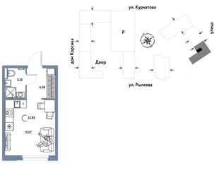 Планировка Студия, 23.03 м² ЖК «Остров-сад»