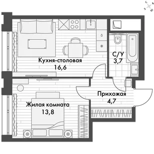 Квартира 1-комн. квартира, 41.9 м² ЖК «Философия» Фото 1 Квартира 1-комн. квартира, 41.9 м² ЖК «Философия» Фото 1