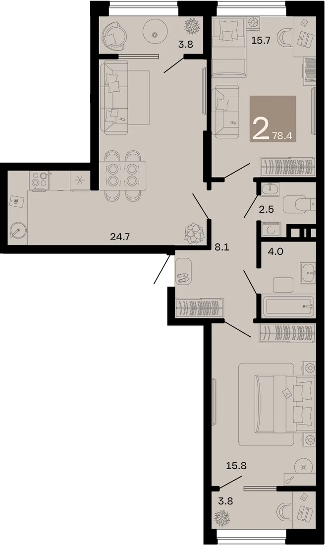 Планировка 2-комн. квартира, 78.4 м² ЖК «Хозяин морей» Планировка 2-комн. квартира, 78.4 м² ЖК «Хозяин морей»