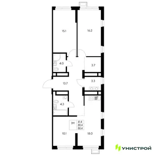 Планировка 3-комн. квартира, 88.4 м² ЖК «Стадиум»