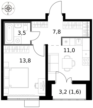 Квартира 1-комн. квартира, 37.7 м² ЖК «1-й Саларьевский» Фото 1 Квартира 1-комн. квартира, 37.7 м² ЖК «1-й Саларьевский» Фото 1