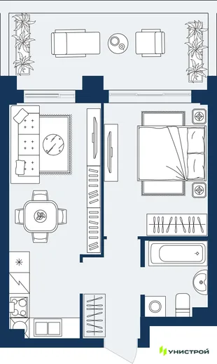 Планировка 1-комн. квартира, 40.24 м² ЖК «ГРАНД БЕРЕГ»