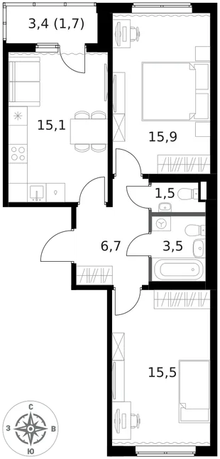 Квартира 2-комн. квартира, 59.9 м² ЖК «1-й Ясеневский» Фото 1 Квартира 2-комн. квартира, 59.9 м² ЖК «1-й Ясеневский» Фото 1