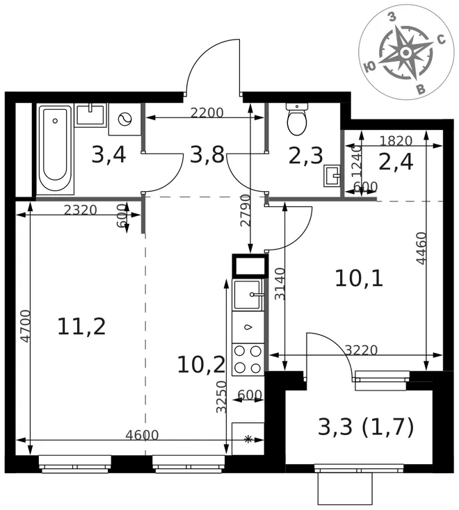 Планировка 2-комн. квартира, 45.1 м² ЖК «1-й Химкинский» Планировка 2-комн. квартира, 45.1 м² ЖК «1-й Химкинский»