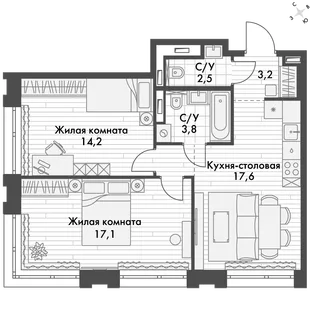 Квартира 2-комн. квартира, 58.2 м² ЖК «Философия» Фото 1 Квартира 2-комн. квартира, 58.2 м² ЖК «Философия» Фото 1