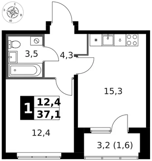 Квартира 1-комн. квартира, 37.8 м² ЖК «1-й Ясеневский» Фото 1 Квартира 1-комн. квартира, 37.8 м² ЖК «1-й Ясеневский» Фото 1