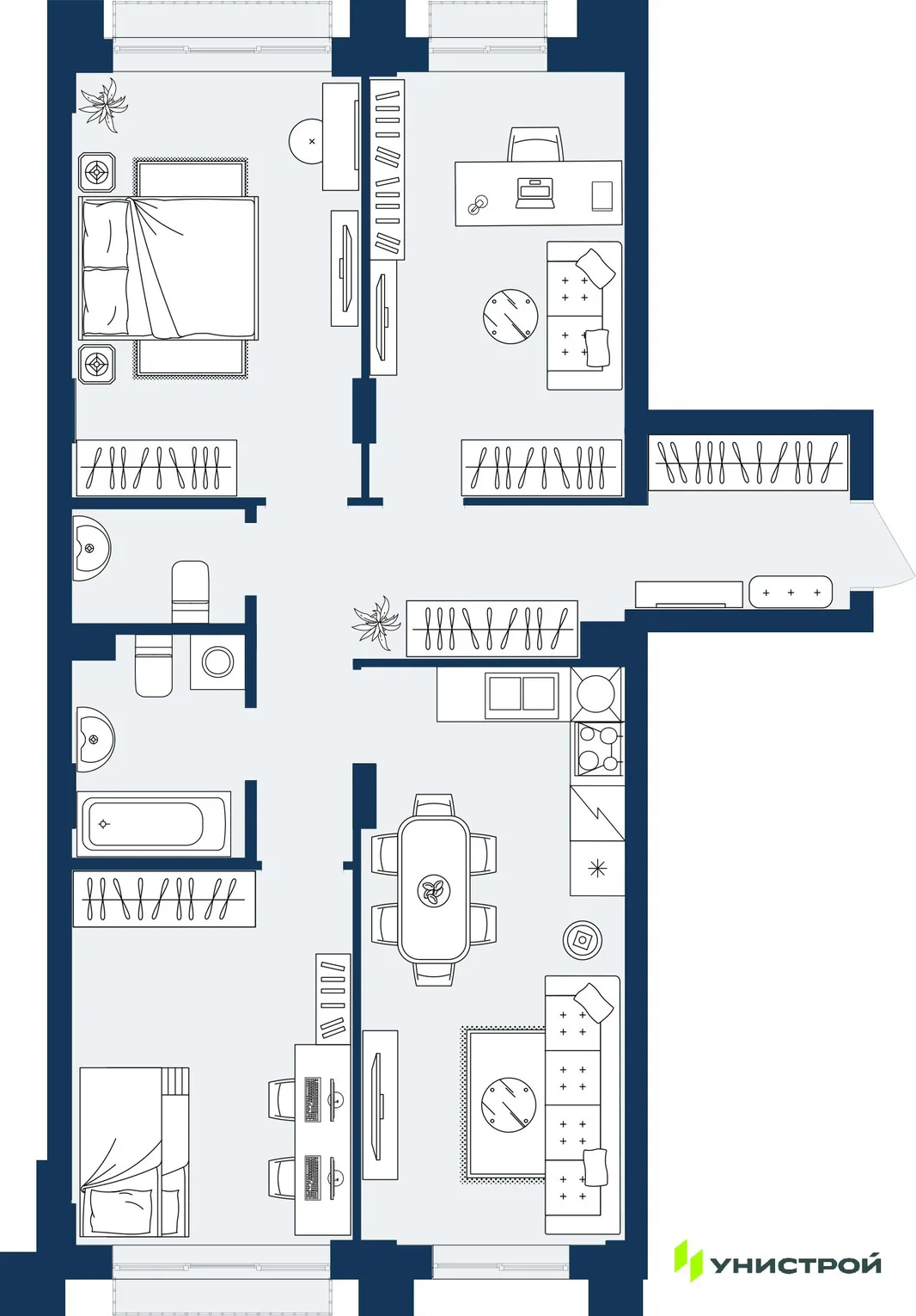 Планировка 2-комн. квартира, 78.33 м² ЖК «ГРАНД БЕРЕГ»
