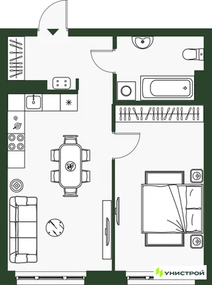 Планировка 2-комн. квартира, 43.97 м² ЖК «Парковый квартал 2.0»