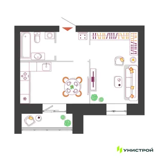 Планировка 1-комн. квартира, 35.22 м² ЖК «Южный бульвар 2»