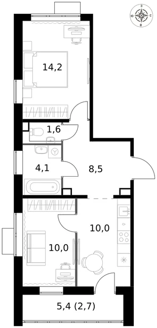 Квартира 2-комн. квартира, 51.1 м² ЖК «1-й Саларьевский» Фото 1