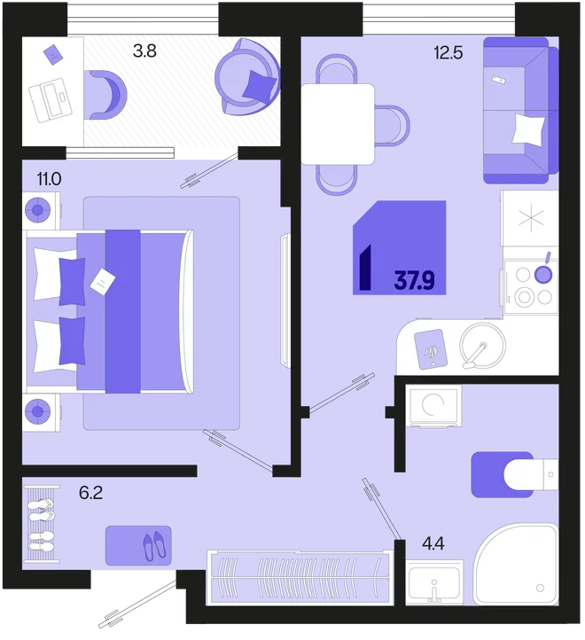 Планировка 1-комн. квартира, 37.9 м² ЖК «Первое место» Планировка 1-комн. квартира, 37.9 м² ЖК «Первое место»