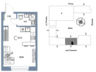 Планировка Студия, 24.75 м² ЖК «Остров-сад»