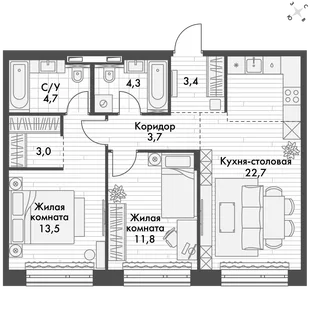Квартира 3-комн. квартира, 67.3 м² ЖК «Философия» Фото 1 Квартира 3-комн. квартира, 67.3 м² ЖК «Философия» Фото 1