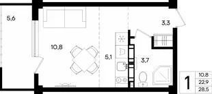 Планировка 1-комн. квартира, 28.5 м² Апарт-комплекс «Альморе»