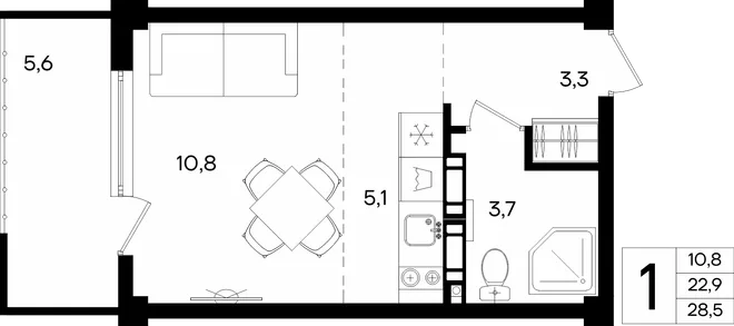 Планировка 1-комн. квартира, 28.5 м² Апарт-комплекс «Альморе» Планировка 1-комн. квартира, 28.5 м² Апарт-комплекс «Альморе»