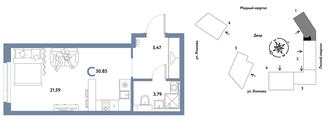 Планировка Студия, 30.85 м² ЖК «Сибирский сад»