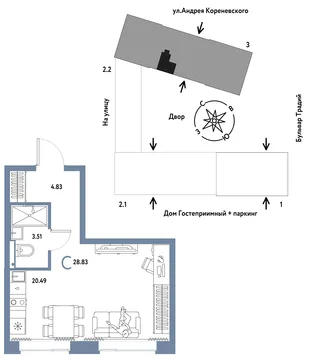 Планировка Студия, 28.83 м² ЖК «Микрорайон Домашний»