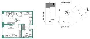 Планировка 2-комн. квартира, 36.99 м² ЖК «Остров-сад»