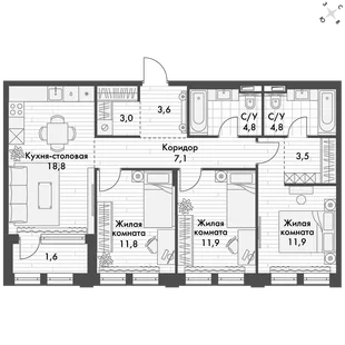 Квартира 3-комн. квартира, 83.7 м² ЖК «Философия» Фото 1 Квартира 3-комн. квартира, 83.7 м² ЖК «Философия» Фото 1