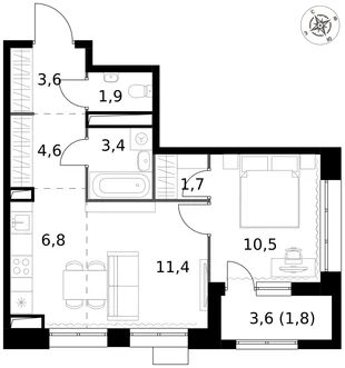 Квартира 2-комн. квартира, 45.7 м² ЖК «1-й Саларьевский» Фото 1 Квартира 2-комн. квартира, 45.7 м² ЖК «1-й Саларьевский» Фото 1