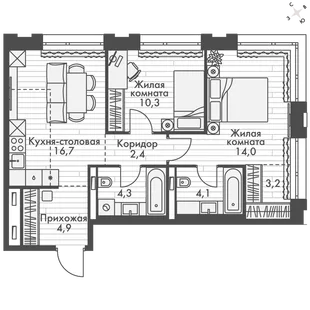Квартира 2-комн. квартира, 59.9 м² ЖК «Философия» Фото 1 Квартира 2-комн. квартира, 59.9 м² ЖК «Философия» Фото 1
