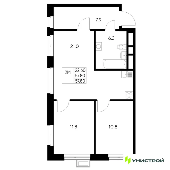 Планировка 2-комн. квартира, 57.8 м² ЖК «Стадиум» Планировка 2-комн. квартира, 57.8 м² ЖК «Стадиум»