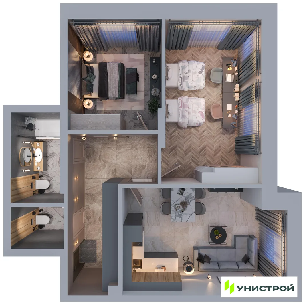 Планировка 2-комн. квартира, 62.57 м² ЖК «ART City»