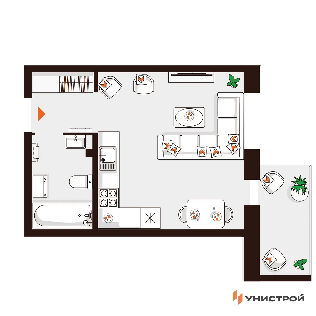 Планировка 1-комн. квартира, 27.74 м² ЖК «Лисино»