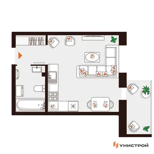 Планировка 1-комн. квартира, 27.74 м² ЖК «Лисино»