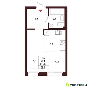 Планировка 1-комн. квартира, 29.4 м² ЖК «Лисино»