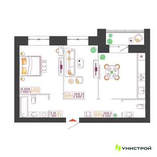 Планировка 2-комн. квартира, 55.5 м² ЖК «Южный бульвар 2»