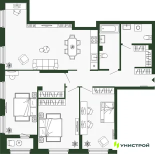 Планировка 3-комн. квартира, 117.9 м² ЖК «Парковый квартал 2.0»
