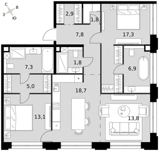 Квартира 3-комн. квартира, 96.4 м² ЖК «Sydney Prime» Фото 1 Квартира 3-комн. квартира, 96.4 м² ЖК «Sydney Prime» Фото 1