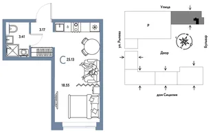 Планировка Студия, 25.13 м² ЖК «Остров-сад»