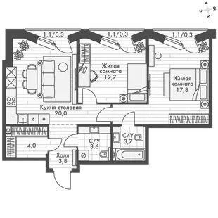 Квартира 2-комн. квартира, 66.5 м² ЖК «Фордевинд» Фото 1 Квартира 2-комн. квартира, 66.5 м² ЖК «Фордевинд» Фото 1