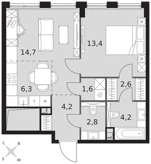 Квартира 2-комн. квартира, 49.8 м² ЖК «Sydney City» Фото 1 Квартира 2-комн. квартира, 49.8 м² ЖК «Sydney City» Фото 1
