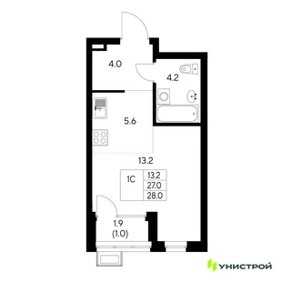 Планировка 1-комн. квартира, 28 м² ЖК «Стадиум»