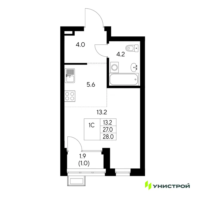 Планировка 1-комн. квартира, 28 м² ЖК «Стадиум»