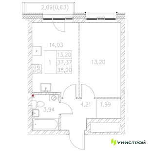 Планировка 1-комн. квартира, 38 м² ЖК «Statum»