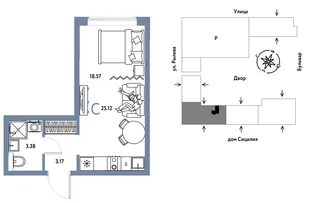 Планировка Студия, 25.12 м² ЖК «Остров-сад»