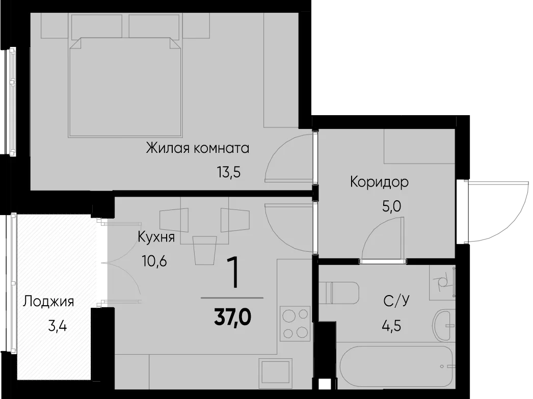 Планировка 1-комн. квартира, 37.1 м² ЖК «Васильевский остров»