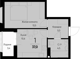 Планировка 1-комн. квартира, 37.1 м² ЖК «Васильевский остров»