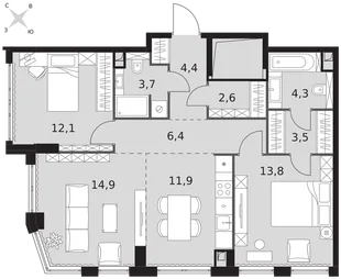 Квартира 3-комн. квартира, 77.6 м² ЖК «Sydney City» Фото 1 Квартира 3-комн. квартира, 77.6 м² ЖК «Sydney City» Фото 1