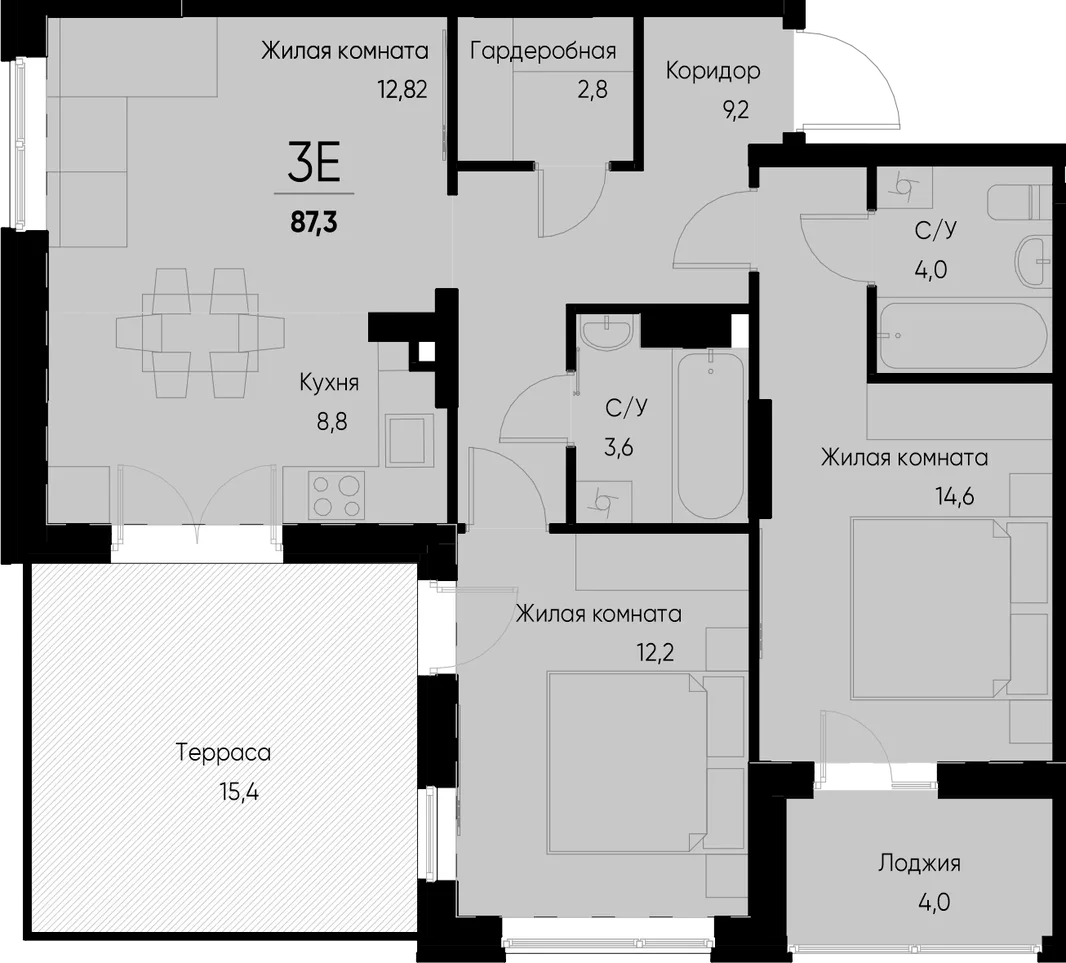 Планировка 3-комн. квартира, 87.4 м² ЖК «Васильевский остров»