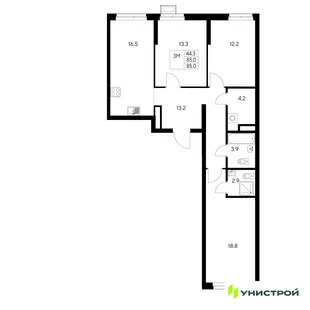 Планировка 3-комн. квартира, 85 м² ЖК «Стадиум»